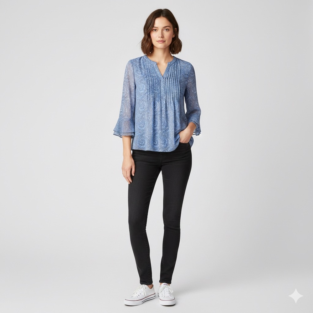Charter Club Sheer Blue Paisley Blouse
